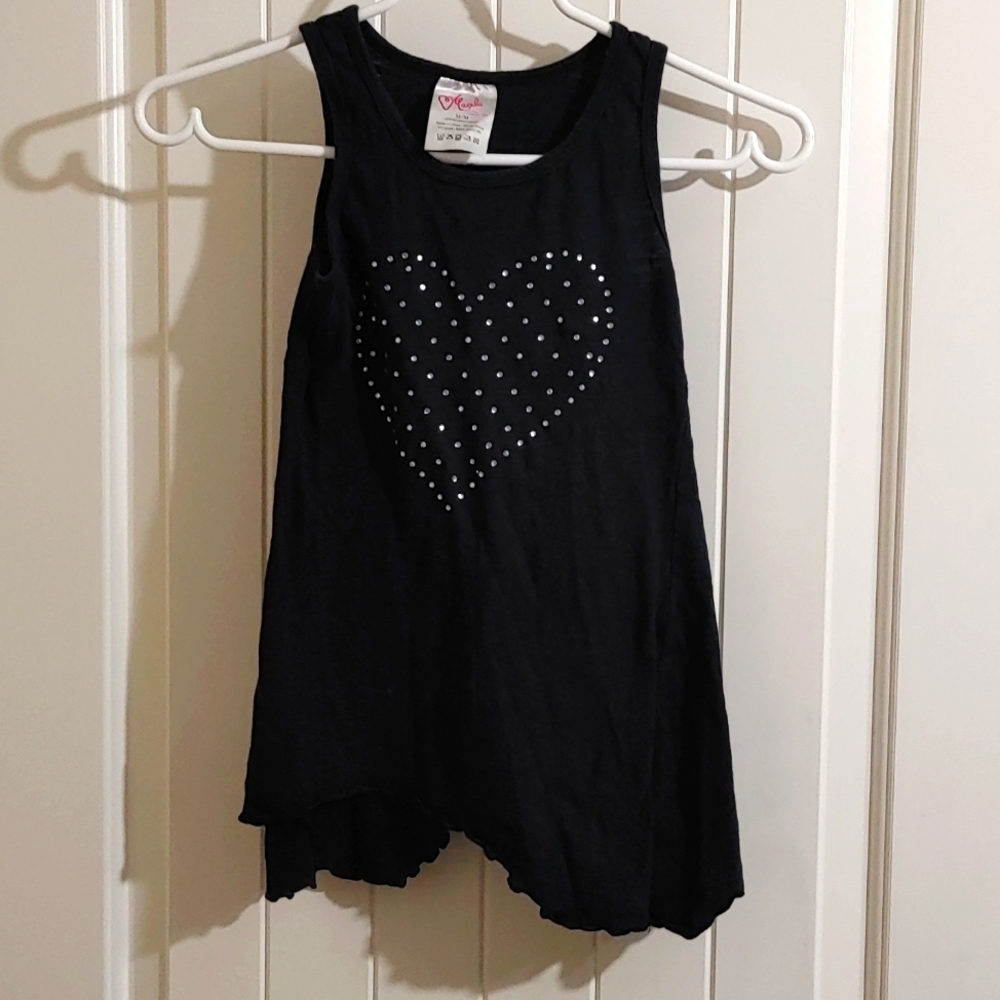 3/$25 Manda by Lasenza asymmetrical black tank top with stones heart applique